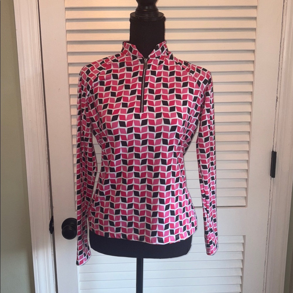 Tail Women's Pink and White Geometric Long Sleeve Golf Shirt